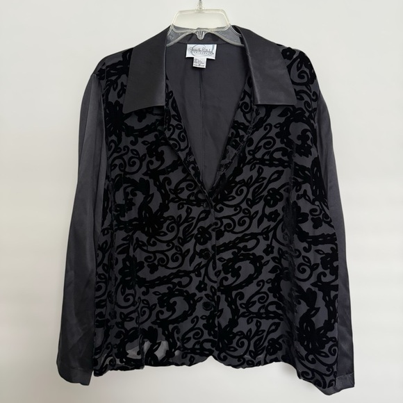 Diane Von Furstenberg Black Silk Velvet Button Up Blouse Plus Size 1X Editorial - Picture 1 of 7